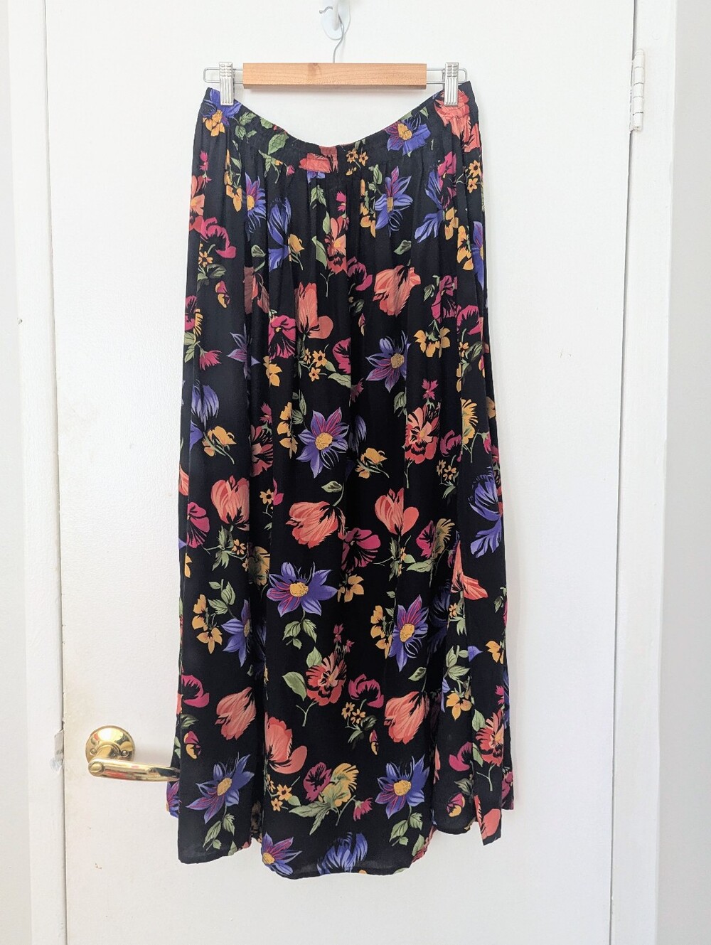 Silk Midi Skirt L